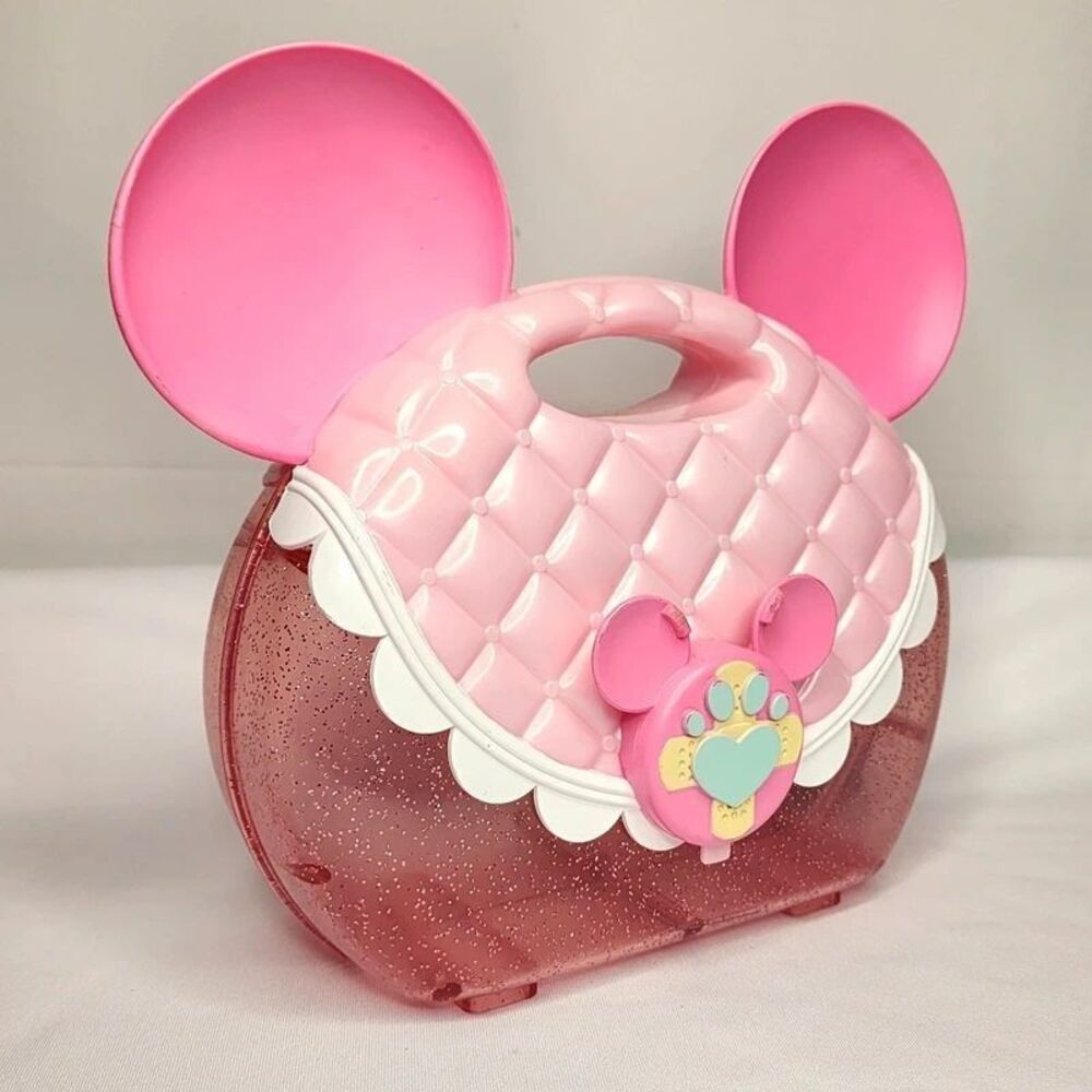 Disney Minnie Mouse Pink Plastic Toy Purse Glitter Pretend Play Dress Up Bag